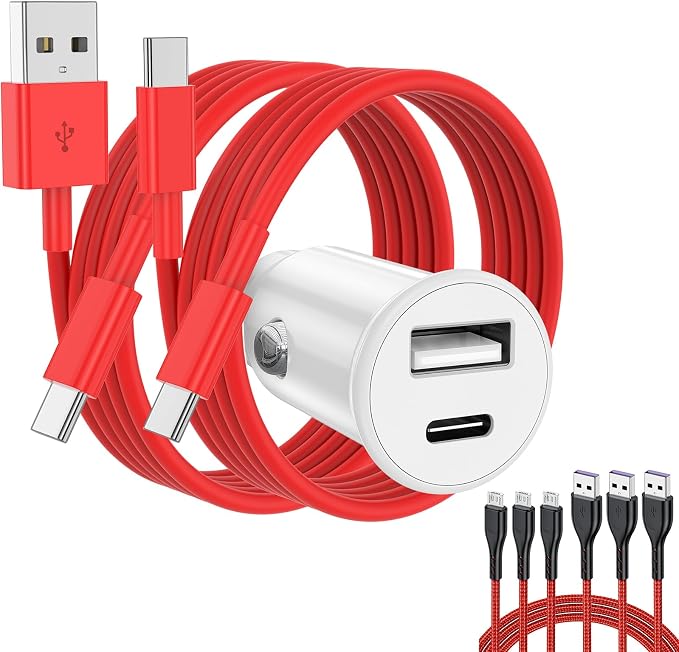 USB C Car Charger for iPhone 17 16 15 Pro Max,40W Dual Port USB-C & USB-A Car Fast Charging Adapter, 2X3.3FT C to C Cable & A to C Carplay Cable for iPhone 17 16 15 Series/iPhone Air,iPad,Samsung-Red