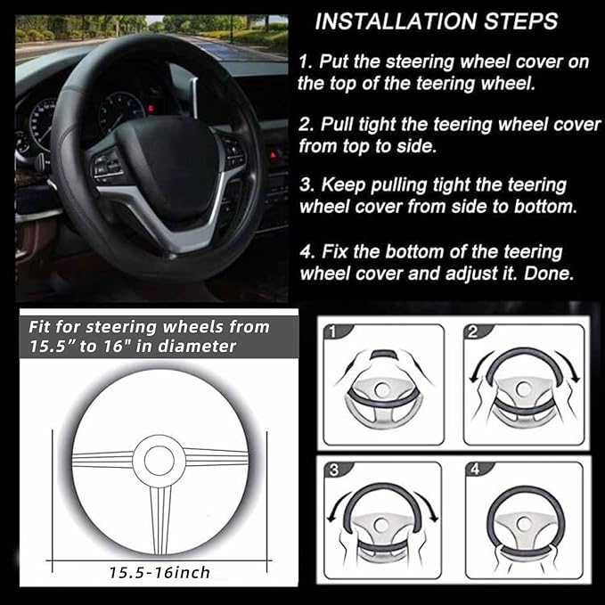 Valleycomfy Microfiber Leather Steering Wheel Cover Large-Size for F150 F250 F350 Ram 4Runner Tacoma Tundra Range Rover Model S X with 15 1/2 inches-16 inches Outer Diameter-Gray