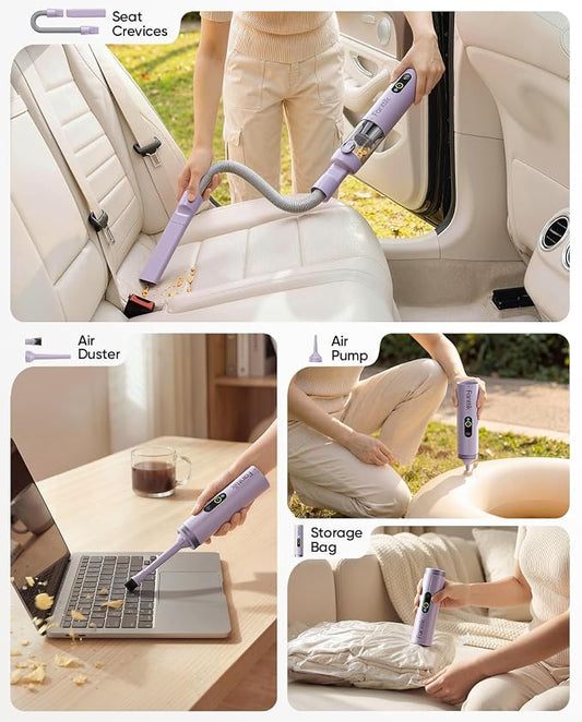 Fanttik Slim V10 Ultra Cordless Car Vacuum, 4-in-1 Portable Mini Vacuum with 19kPa Suction, Freely Combinable Accessories, 2 Suction Modes, Handheld Vac for Car, Small Jobs, Keyboard, Office (Purple)
