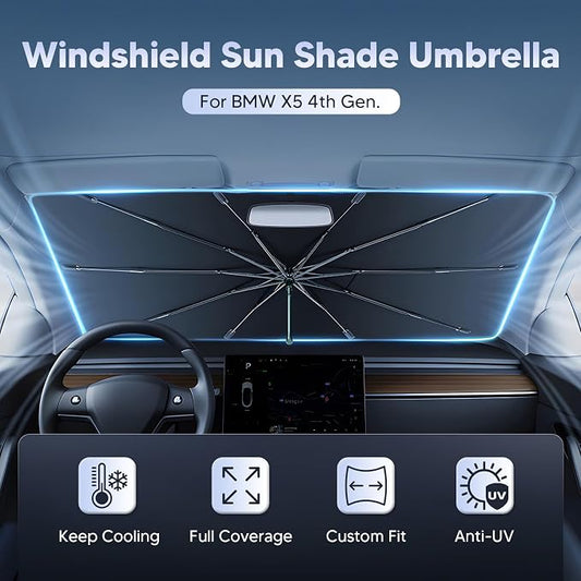 Autorder Windshield Sun Shade Umbrella for 2019-2025 BMW X5 Accessories,Upgraded Ice Crystal Material,Easy Setup Umbrella Sunshade for Car Windshield,100% Sun Blocking