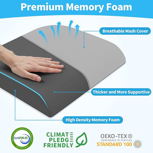 TranquilRelax XLarge Seat Cushion, Memory Foam Cushion for Long Sitting Hours on Office Chair, Home & Car, Non-Slip Chair Pad for Relieving Back & Sciatica & Hip & Coccyx Pain (Light Grey)