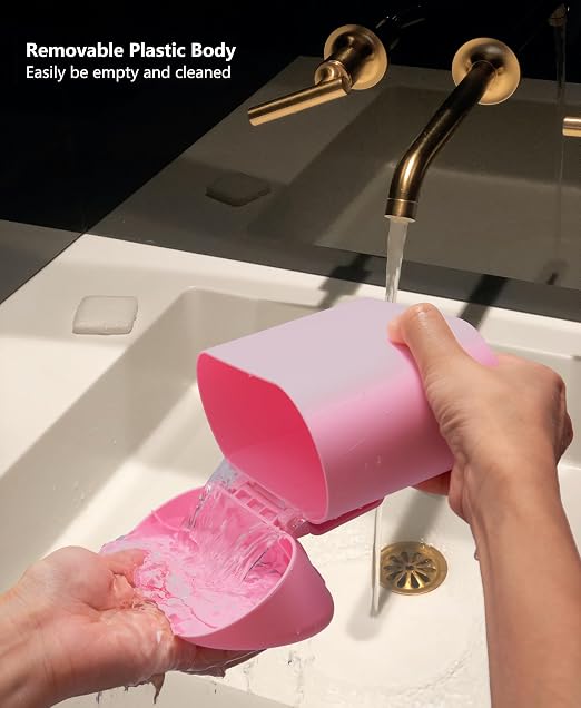 Ginsco Mini Car Trash Can with Lid, Small Car Garbage Can, Cute Leakproof ABS Car Trash Bin, Car Accessories for Interior, Garbage Bin for Car, Home, Office with 60pcs Trash Bags Pink