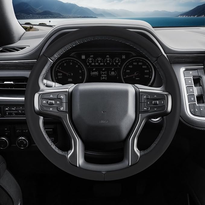 Steering Wheel Cover for Chevy Silverado 1500 2019-Present/ 2500 3500 2020-Present/Blazer 2019-Present (Gasoline Models)/ Suburban Tahoe 2021-2024, Car Steering Wheel Cover Accessories for Chevrolet