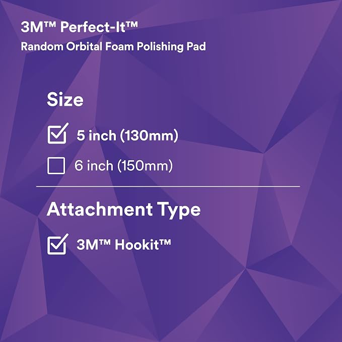 3M Perfect-It Random Orbital Foam Polishing Pad, 5"/130 mm, Purple, 34123, for Automotive Compounding and Polishing