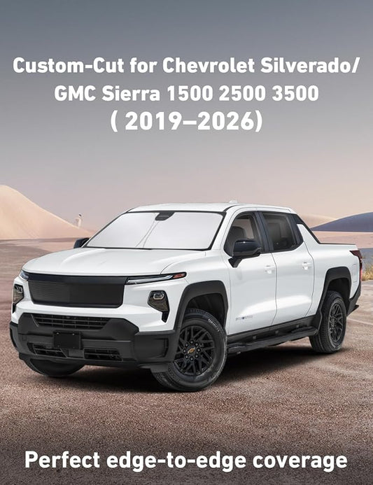 EcoNour Windshield Sunshade Compatible for Chevy Silverado/GMC Sierra 1500 2500 3500 2019-2024 2025 2026, Front Windshield Sun Shade Cover, UV Heat Protector, Car Sun Visor Interior Heat Protection