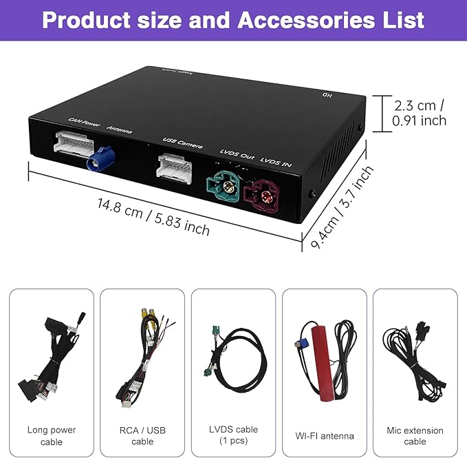 Wireless CarPlay Retrofit Kit Decoder Compatible with BMW 1/2/3/4/5/6/7/M3/M4/M5/X1/X2/X3/X4/X5/X6 (2017–2020), for EVO ID5 & ID6 System, Supports Android Auto, Mirror Link, Reverse Camera