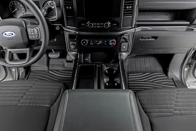 Rough Country Flex-Fit Floor Mats for Ford F-150 (2015-25)/F-150 Lightning (2022-25)/Raptor (2017-25) Crew Cab - Front & Rear Set, All-Weather Non-Slip TPE Liners w/Spill Saver Lip