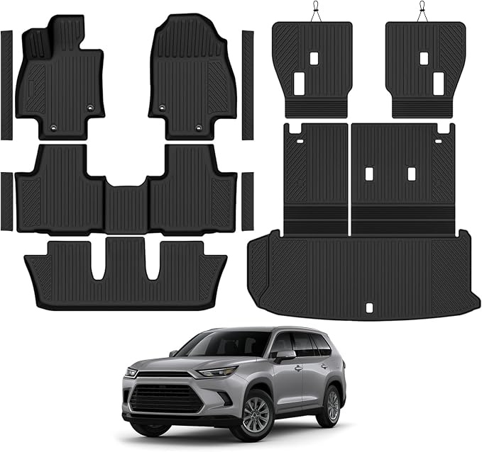 Custom Fit Floor Mats for 2024-2026 Toyota Grand Highlander 7 Seat/Bucket Seat, All Weather TPE Floor Liners & Trunk Mat & Backrest Protectors & Door Sill Guard, Full Set Interior Accessories