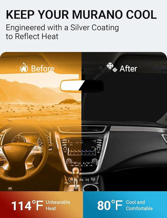 Proadsy 2026 Upgrade Front Windshield Sun Shade Foldable Sunshade Protector Sun Visor Custom Fit for 2015-2024 Nissan Murano S SV SL Platinum SUV Accessories