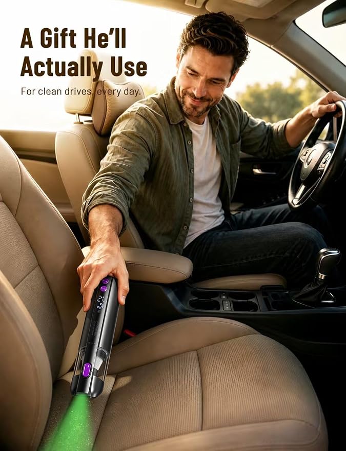 Handheld Cordless Car Vacuum Cleaner 15000Pa, 3-in-1 Portable Vacuum with LED Light,LED Display & Washable HEPA Filter,USB-C Rechargeable, up to 30-Min Runtime for Car, Home, Desk & Pet Hair(black)