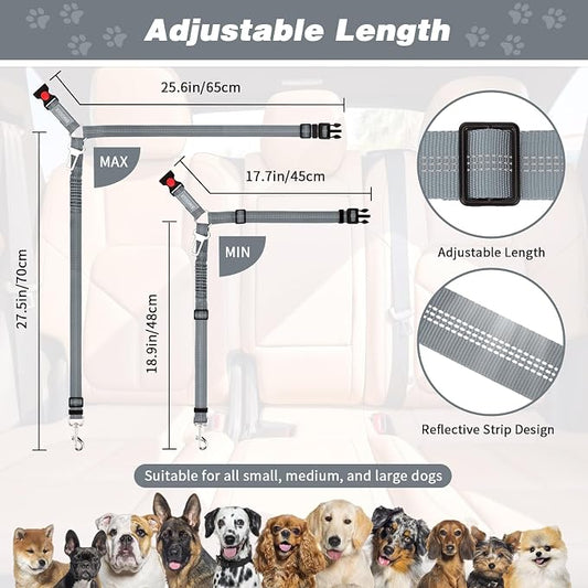 BWOGUE 2 Piece Dog Seat Belt for Car with Elastic Bungee Buffer Safety Seatbelt Car Headrest Restraint Wear Adjustable Metal Buckle Harness in Vehicle Travel for Pet
