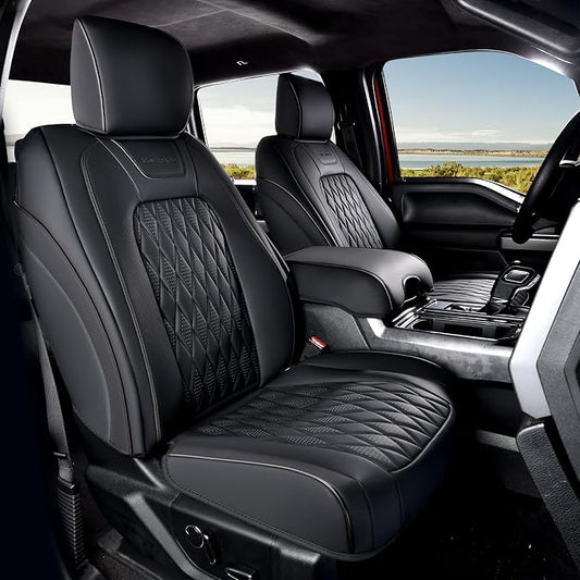 Coverado Leather Seat Covers Full Set Fit for Ford F150 F250 F350 F450, Waterproof Ford F150 Truck Seat Covers Fit for 2015-2026 F150 and 2017-2026 F250 F350 F450 (Black)