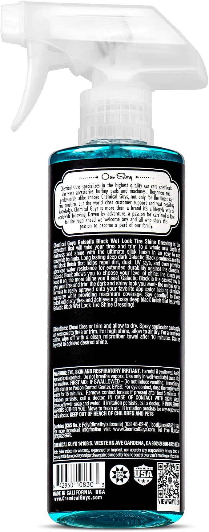 Chemical Guys Galactic Black Wet Look Tire Shine Dressing – High Gloss Tire Spray for Trim & Rubber – Restores Deep Black Shine and Protection for Cars, Trucks, Motorcycles and RVs, 16 oz