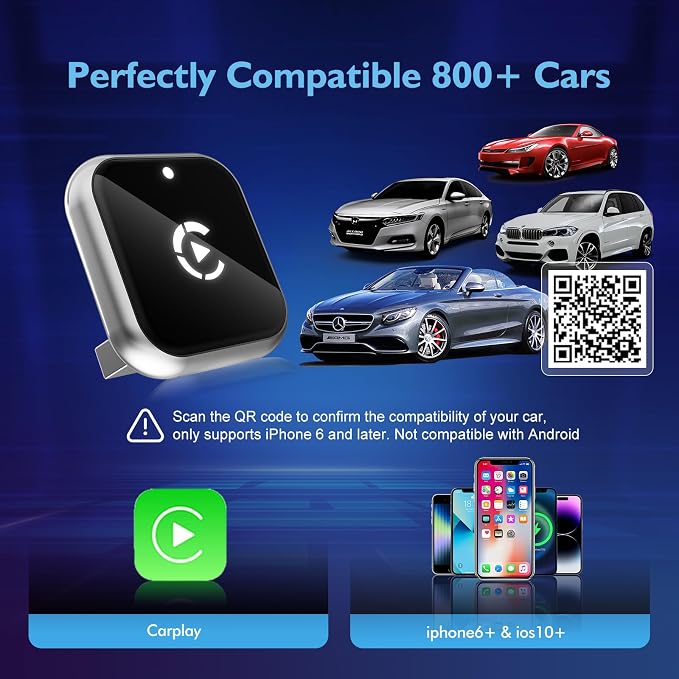 Mini L-Type & Ultra-Thin Wireless CarPlay Adapter, 2026 Upgraded Bluetooth Adapter, Plug and Play for iPhone, No Delay, Compatible with iOS 10+ & iPhone 6+, USB/Type C