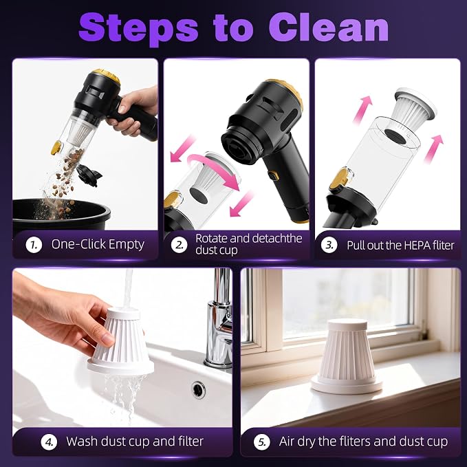 Wansimoo Handheld Car Vacuum Cleaner,25000PA Strong Cyclonic Suction Mini Vacuum Portable Cordless with Digital Display and One Touch Dust Removal for Car, Home, Office, Kitchen (Gold)