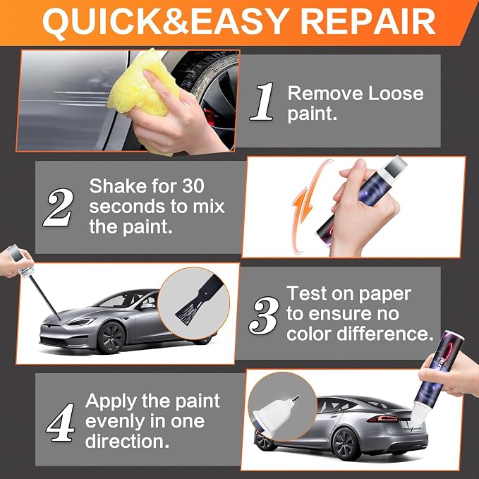 (Midnight Silver Metallic PMNG) Car Touch up Paint Compatible with Tesla Model Y/3/X/S, Premium Car Scratch Remover for Deep Scratches, Car Paint Pen Scratch Repair Two-In-One Touch Up Paint