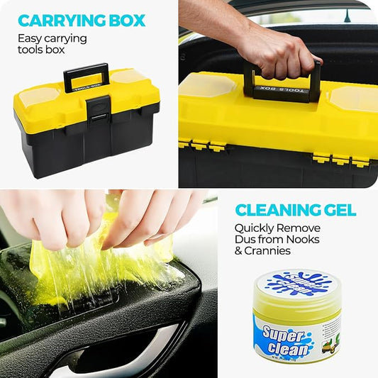 ALFLOD 30Pcs Car Detailing Kit, Car Wash Cleaning Kit, Auto Detailing Drill Brush Set, Car Cleaning Gel, Car Cleaning Supplies for Interior, Exterior, Wheels, Windows