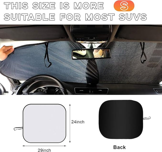 Kewucn 2 PCS Windshield Sun Shade Reflective Fabric, Foldable Auto Front Window Sunshade Protection, 99% UV Rays and Sun Heat Blocker and Keeps Vehicle Cool, Car Accessories (29"×24", Silver)