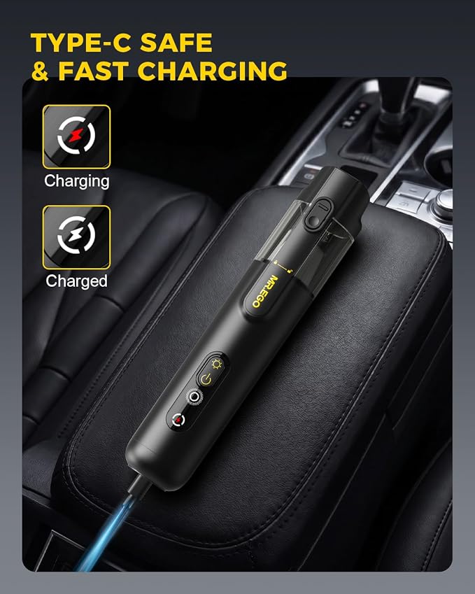 Mr.ego Car Vacuum Portable Cordless, 26000Pa High-Power Handheld Vacuum & Air Duster with Brushless Motor, Multi-Nozzles, Green LED Light & Washable Filter for Car, Home, Office Desk & Keyboards