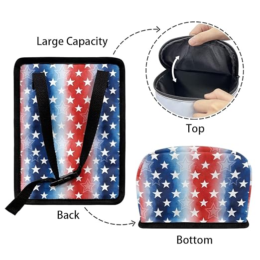 Talayituse American Flag Star Print Car Trash Can with Lid, 4th of July Leak Proof Auto Trash Bag Hanging Vehicle Garbage Can Multipurpose Storage Container for Back Seat Road Trip