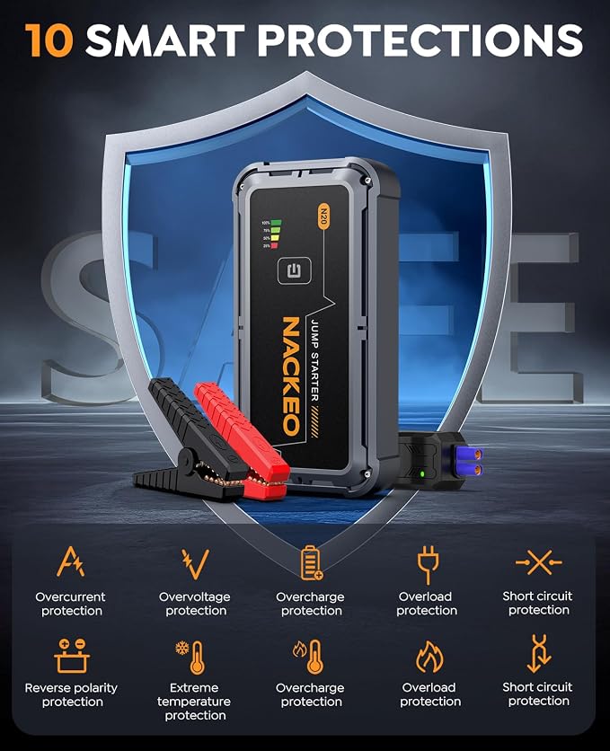 Car Jump Starter 7000A Car Battery Jump Starter Portable Pack for Up to All Gas and 10.0L Diesel Engine 12V Jump Box, Jump Pack, Battery Booster with Jumper Cable, Lights,Storage Case, Compact