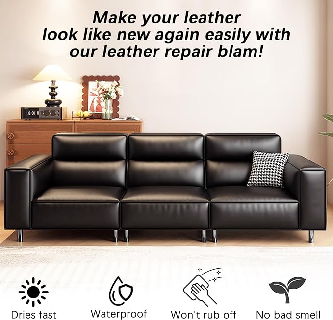 Black Leather Recoloring Balm, Leather Color Restorer Conditioner, Leather Repair Kits for Vinyl Furniture, Sofa, Car Seats, Shoes - Repair Leather Color on Faded & Scratched Leather Couches