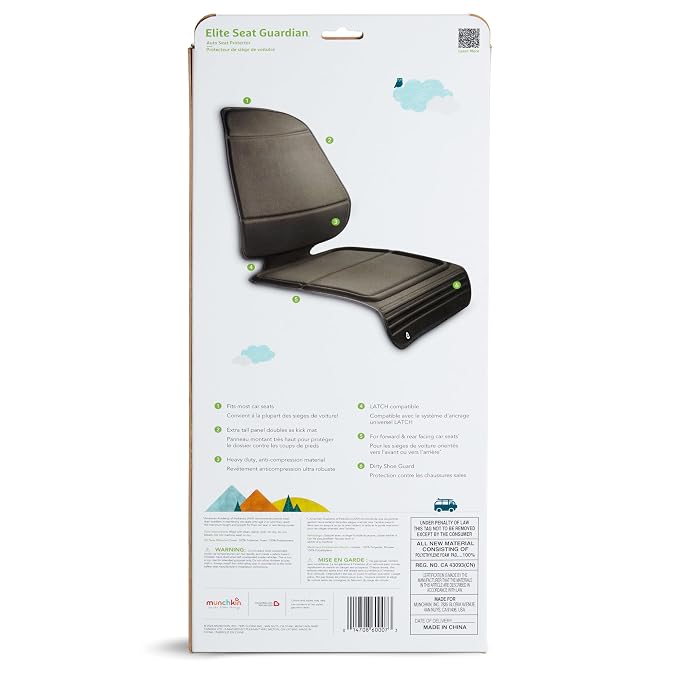 Munchkin Elite Seat Guardian Car Seat Protector, Under Car Seat Cover for Baby and Toddler Seats, Rear or Forward Facing, Dark Grey