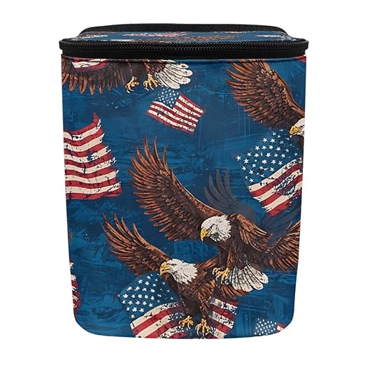 Talayituse Eagle American Flag Print Car Trash Bin, Large Size Auto Trash Can Adjustable Portable Garbage Can with Lid, Vehicle Hanging Bag for Headrest Front Back Seat 4th of July Decor
