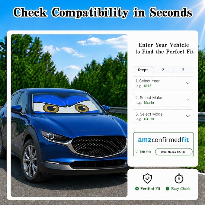Car Windshield Sun Shade, Blue Monster Eyes Sun Visor for Car Windshield Universal Fits Sedan Compact Car Hatchback SUV - 59 x 27.5