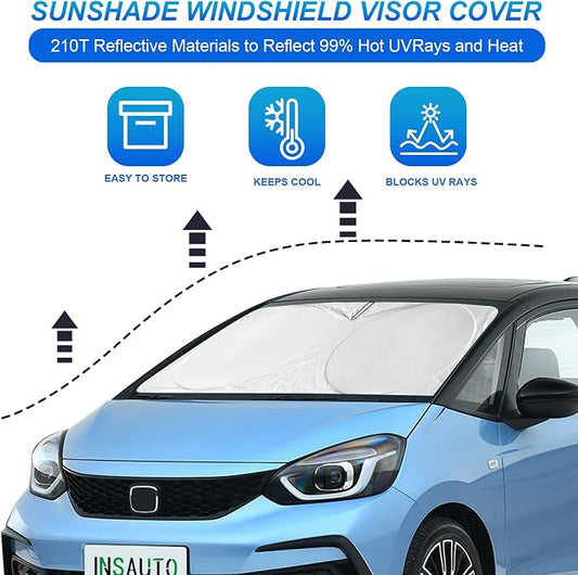 Windshield Sun Shade for Honda Fit 2007-2020 2021 2022 2023 2024 Sun Visor Protector Foldable Window Sunshade for Honda Fit Hybrid Sport Windshield Cover Car Sun Shields Block UV Rays