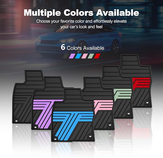 Floor Mats Fit for Honda Civic 2022-2025 2026 Sedan Hatchback Si (Include Sport), with&w/o USB Port | for Acura Integra 2023-2026, All Weather Car Floor Liners, Black & Blue (Not for Hybrid)