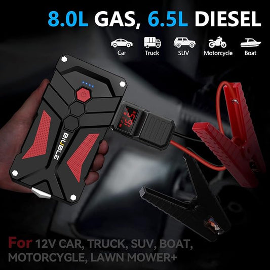 Jump Starter Car Jump Starter Auto Battery Booster Pack 8000A Peak 12V with USB-C Quick Charge,Lithium Jump Box with LED Light(Up to 8.0L Gas or 6.5L Diesel Engine)