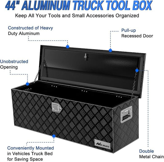 Nilight 44 Inch Truck Tool Box Heavy Duty Aluminum Stripes Plated Pick Up Truck Bed Toolboxes 44"x15"x15" Waterproof Storage Organizer for Bed of Truck RV Trailer with Side Handle Lock Keys, Black