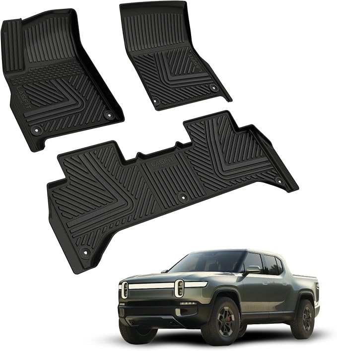 LASFIT Floor Mats for Rivian R1T 2024 2023 2022, All Weather Floor Liner TPE Custom Fit Car Mats for Rivian R1T 1st & 2nd Row Rubber Mats, Black,Tasteless, Durable and Easy to Clean