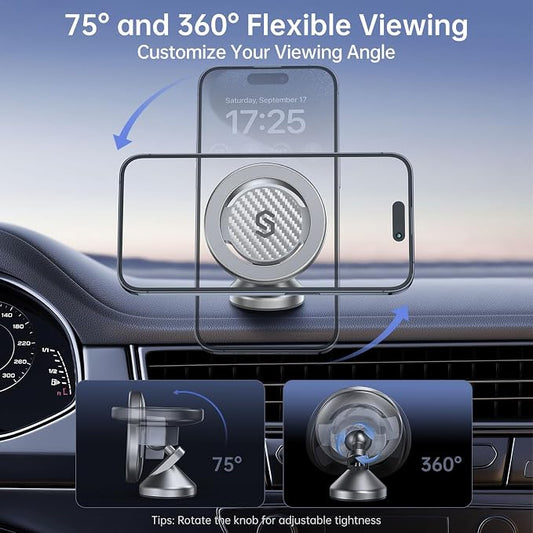 SYNCWIRE for MagSafe Car Mount - Magnetic Phone Holder for Car Dash,360° Rotation Strong Magnets Car Phone Holder Compatible iPhone 17 16 15 14 13, MagSafe Car Accessories, Titanium Silver