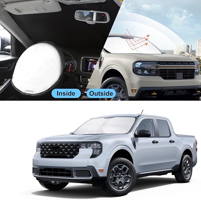 TINGLU Sun Shade for Ford Maverick Hybrid XL XLT Lariat Truck 2022-2026 Accessories Windshield Sun Shade Window Shade UV Rays Protection Sun Visor Cover with Steering Wheel Sunshade Storage Bag