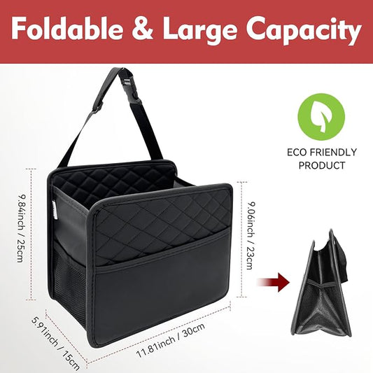 Witaxima Upgraded Extra Large Car Seat Organizer Backseat with 3 Storage Pockets, Multipurpose Car Organizer Hanging Car Trash Bag Can Premium PU Leather Garbage Can 3 Gallon Large Capacity, Black.