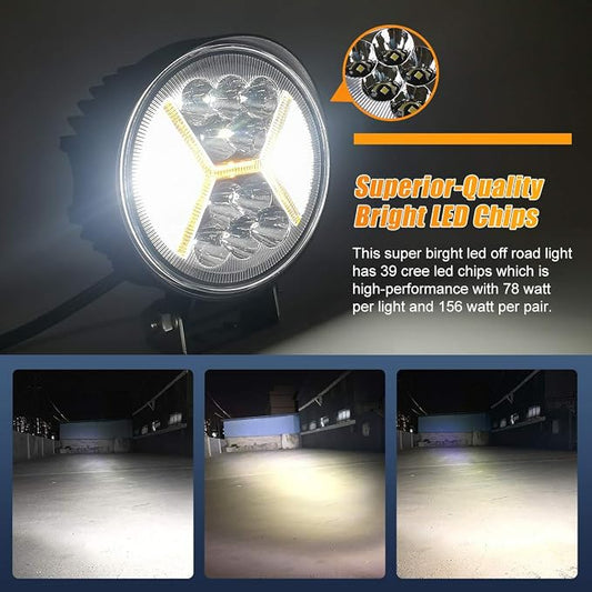 2PCS Round LED Pods Driving Lights Bar with Amber DRL Light - 117W 12000LM Flood Spot Combo Beam Working Light Pod Off Road for Trucks,SUV,Hunters,Jeep,Boat etc