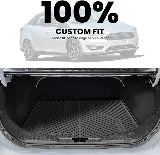 LASFIT Cargo Mat for 2012–2018 Ford Focus Sedan (Gas Models Only, No Subwoofer) Custom Fit All Weather Trunk Liner, Waterproof Heavy Duty Rear Trunk Protector for Cargo Area