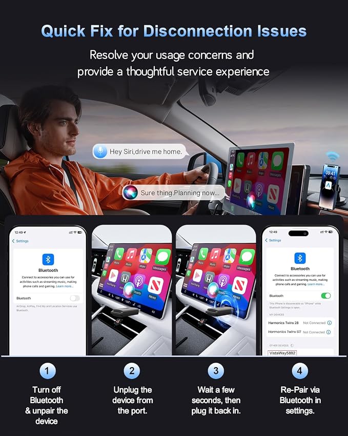 Wireless Adapter for Carplay & Android Auto, Converts Wired to Wireless,Mini USB Design, Plug and Play, Compact USB Dongle for 1000+ Cars with Built-in Wired Carplay or Android Auto