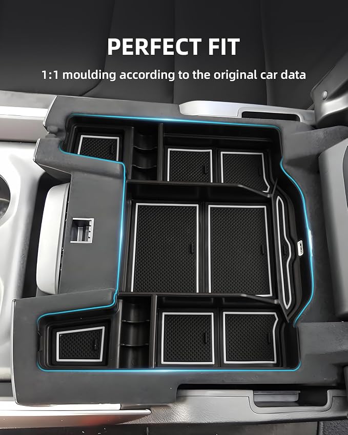 Center Console Organizer for 5th Gen 2025 2024-2019 Ram 1500 2500 3500(Full Console w/Bucket Seats Only), ABS Storage Box, Middle Console Tray Organizer, Insert Container Pallet-White