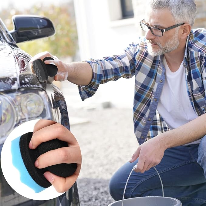 6 Pcs Tire Hex Grip Dressing Applicator Washable Tire Shine Applicator Dressing Pad Car Detailing Foam Sponge Reusable Tire Cleaner Sponge for No Slip Tire (Black, Red, Blue, 3.15 Inch Diameter)