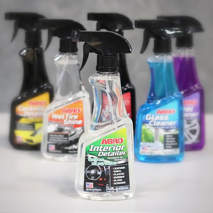 ABRO Interior Detailer 16oz - All-in-One Cleaner for Car Interiors, Dust & Dirt Removal, Ideal Leather, Vinyl, Plastic, Rubber, Glass, Screens, Dashboards, Steering Wheels, & Door Panels