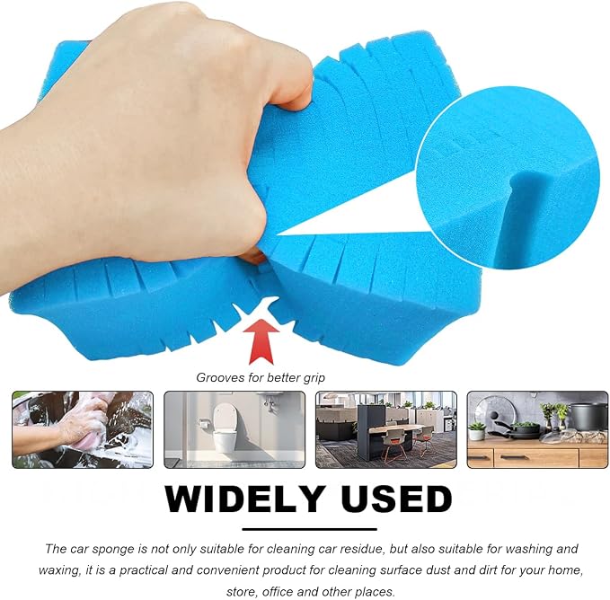 Car Wash Sponge, Large Scratch-Free Cross Cut Sponge for Soap and Rinseless Washing, Durable Ultra Soft Foam Grid Extra Absorbent Car Cleaning Sponge Pad, Car Accessories (Sky Blue)