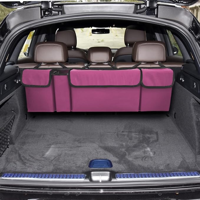 AUCELI Car Trunk Organizer, Backseat Hanging Large Storage with Adjustable Straps, Waterproof Collapsible Cargo Bag with 4 Pockets, Sturdy Space Saver Frees Trunk Floor for SUV, Truck, MPV