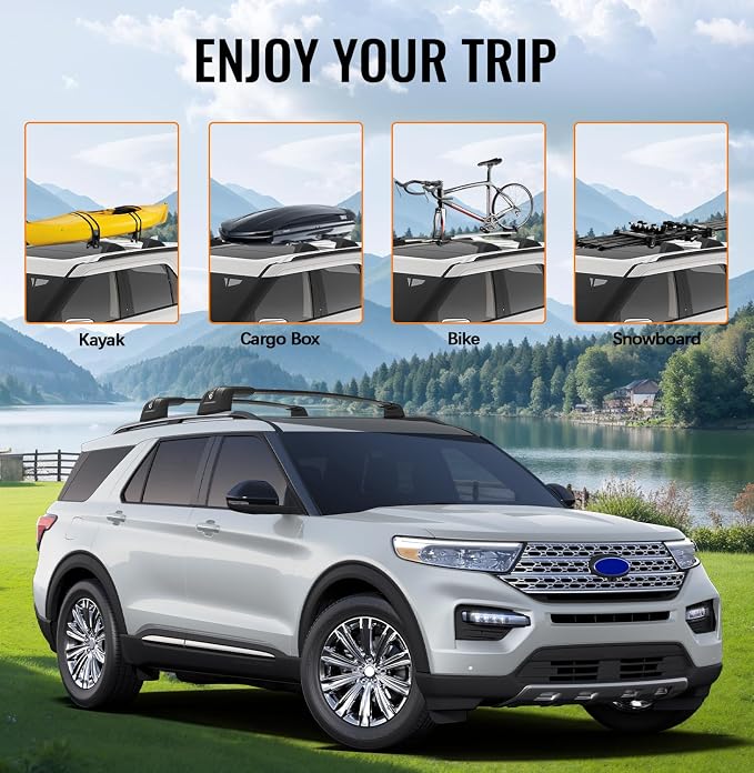 300lbs Roof Rack Cross Bars Compatible with Ford Explorer 2020-2026, Heavy Duty Aluminum Lockable Roof Rails Crossbars Rooftop Cargo Luggage Basket Carrier Bike Kayak Snowboard