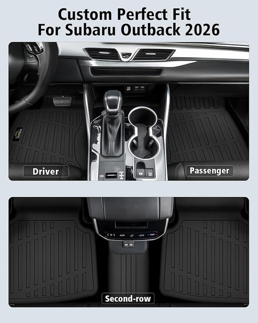 Floor Mats Custom for Subaru Outback 2026 All Weather TPE Rubber Protection 1st and 2nd Row Anti-Slip Floor Liners for Outback 2026 Accessories, Black