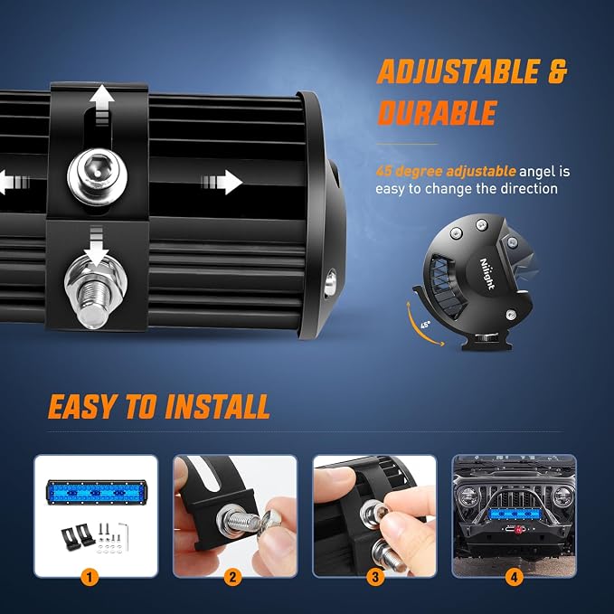 Nilight 12 Inch LED Light Bar Blue Triple Row 240W Spot Flood Combo 30000LM Driving Boat Off Road Fishing Hunting Emergency Safety Lighting for UTV Pick-up Van Tractor