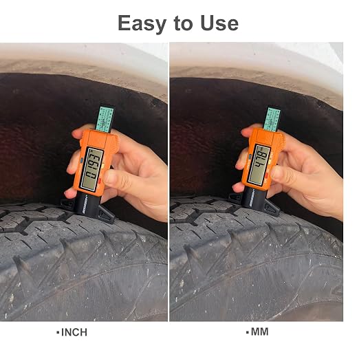 GODESON Tire Tread Depth Gauge,Digital Tire Tread Depth Gauge with Color-Coded Bar,Tread Depth Gauge in 1 Inch/25.4 mm,Tire Depth Gauge with Large LCD Display Suitable for All Vehicle Tires-Orange