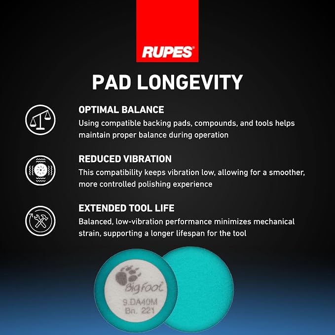 RUPES 40mm Pack of 6 Light Blue D-A Intermediate Foam Polishing Pads | Ideal for Mild to Severe Paint Correction | Improves Finish Performance | Compatible with 1.5" Backing Plate